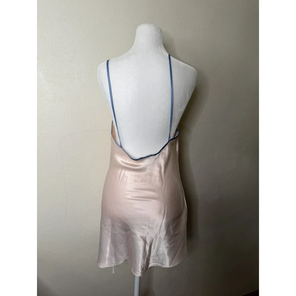 Vintage 80's Val Mode Satin Chemise Slip Dress Women's Size Medium Pink Floral - Picture 2 of 8